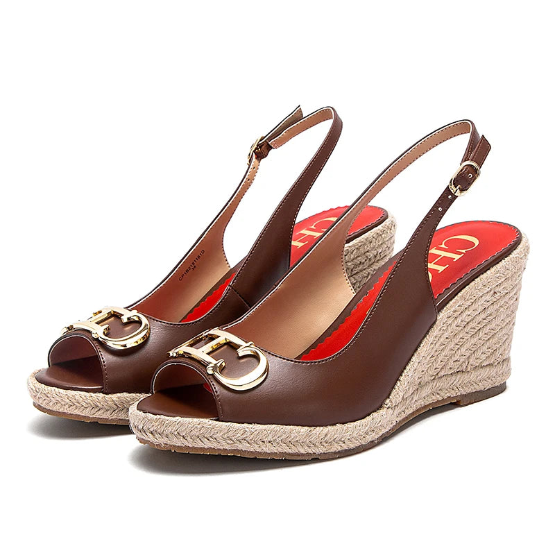 INITIALS INSIGNIA PU LEATHER WEDGES Luxury brand wedge sandals summer women's casual shoes