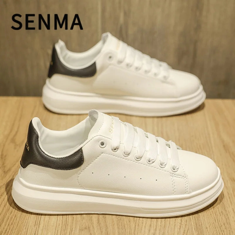 Senma Men's Shoes Couple Sports Casual White Board Shoes Men's Leather Soft Sole Height Increasing Versatile White Trendy Shoes