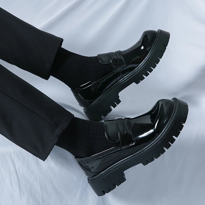 STRONGSHEN Men Leather Shoes Platform Casual Slip on Dress Casual Fashion Business Formal Wedding Shoes Outdoor Tenis Masculino