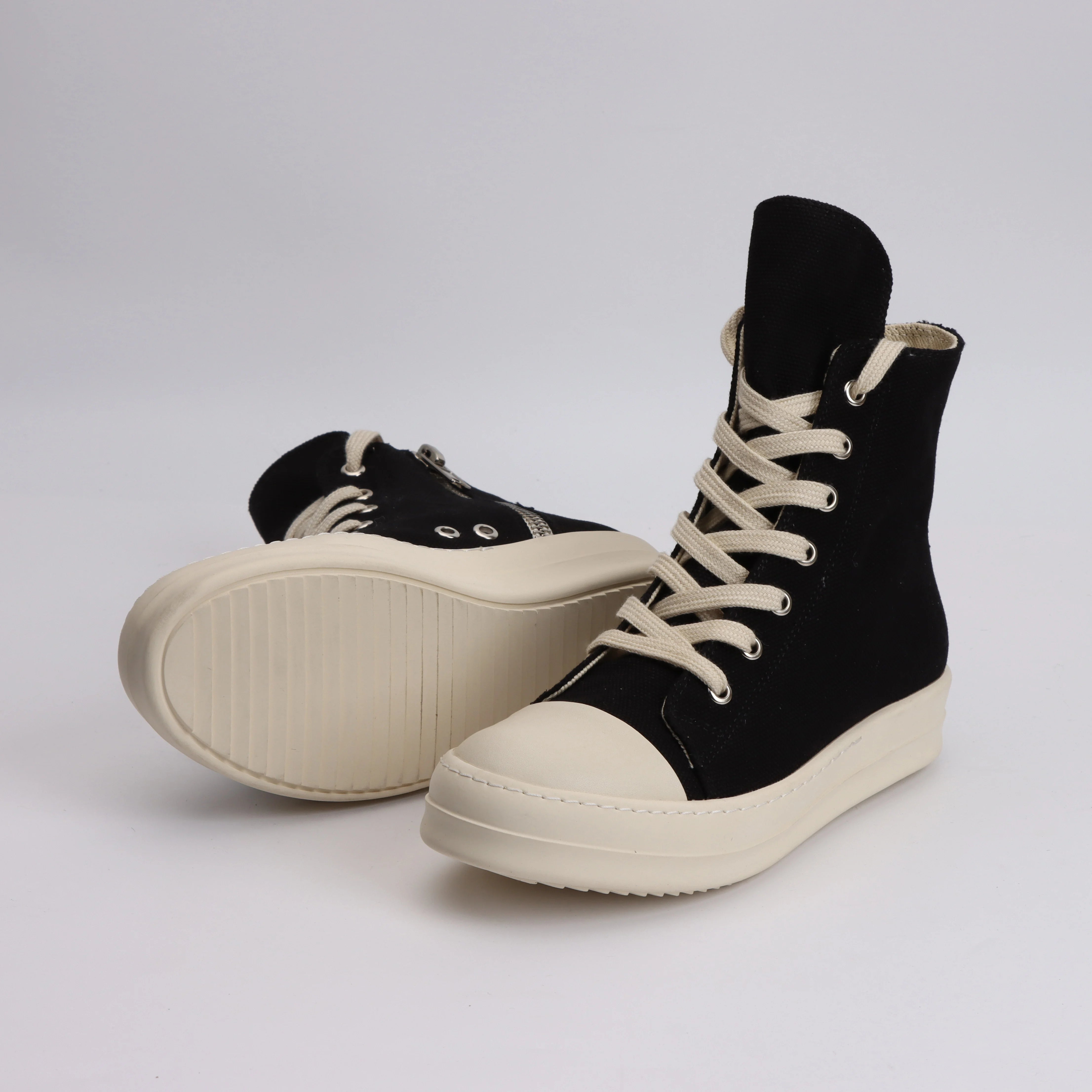 Ricks Genious Black Suede Leather High Top Owens Quality Shoe Women Sneaker Casual Jumbo Lace Designer boots & Shoes