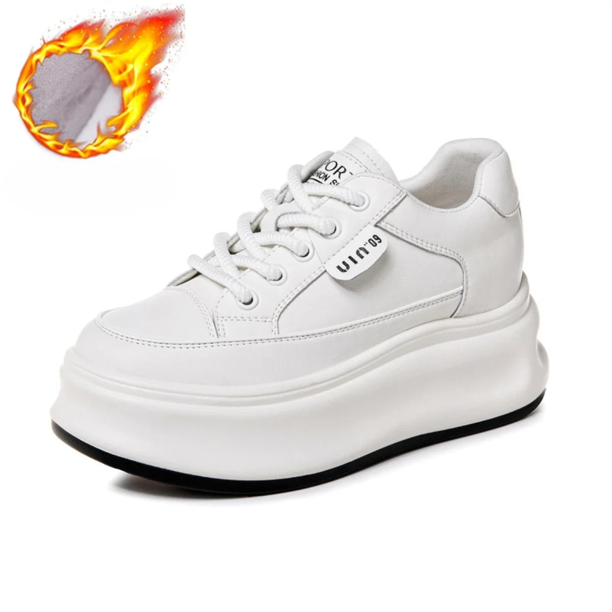 Fujin 8cm Cow Genuine Leather Comfy Breathable Skate Board Platform Wedge Sneakers Vulcanized Chunky Hidden Heel Block Shoes