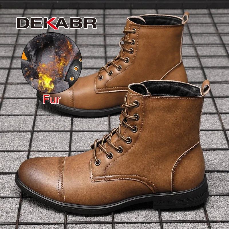 DEKABR Fashion Casual Winter Boots Lace Up Outdoor Waterproof Handmade Comfortable Business Spring Boots Fur and No Fur Size 48