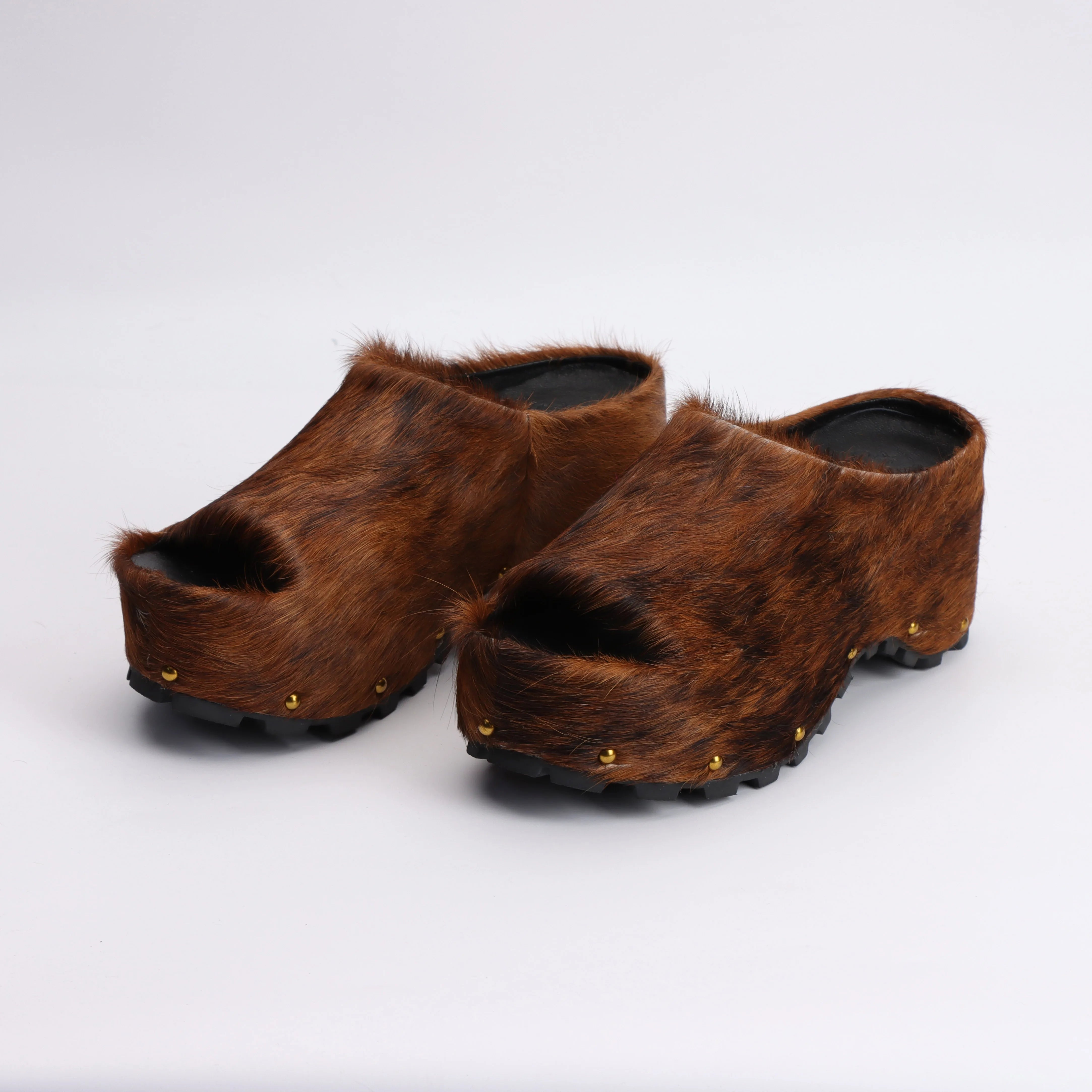 Summer Fashion Comfort Shoes 2025 Women Real Calf Hair Leather Designer Luxury Platform Mules Lined Slip On Clogs Slides Sandals