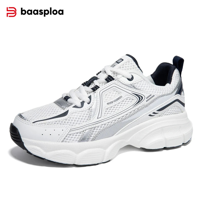 Baasploa Women Sports Shoes Outdoor Breathable Non-slip Jogging Sneakers Female Lightweight Mesh Lace-up Retro Running Shoes