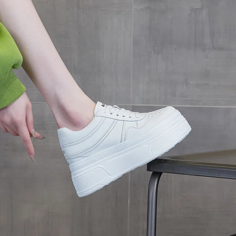 Fujin 9cm Genuine Leather Vulcanize High Brand Comfy Chunky Sneaker Loafer Spring Autumn Platform Wedge Vulcanize Women Shoes