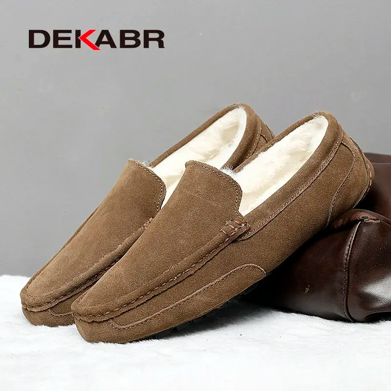 DEKABR Men Loafers Shoes Warm Soft Genuine Leather Business Men Moccasins Shoes Breathable Slip on Driving Shoes Size 38-47