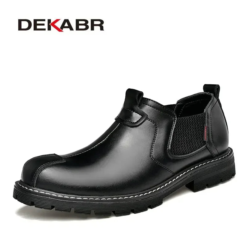 DEKABR Brand Men Casual Shoes Split Leather Breathable Men's Slip On Flats Work Shoes For Men Handmade High Top Shoes