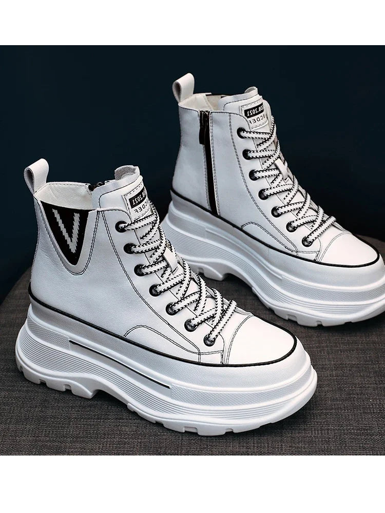 Fujin 7cm Platform Wedge Sneakers Chunky Shoes Genuine Leather Combat Boots Women Ankle Boots Autumn Autumn Booties