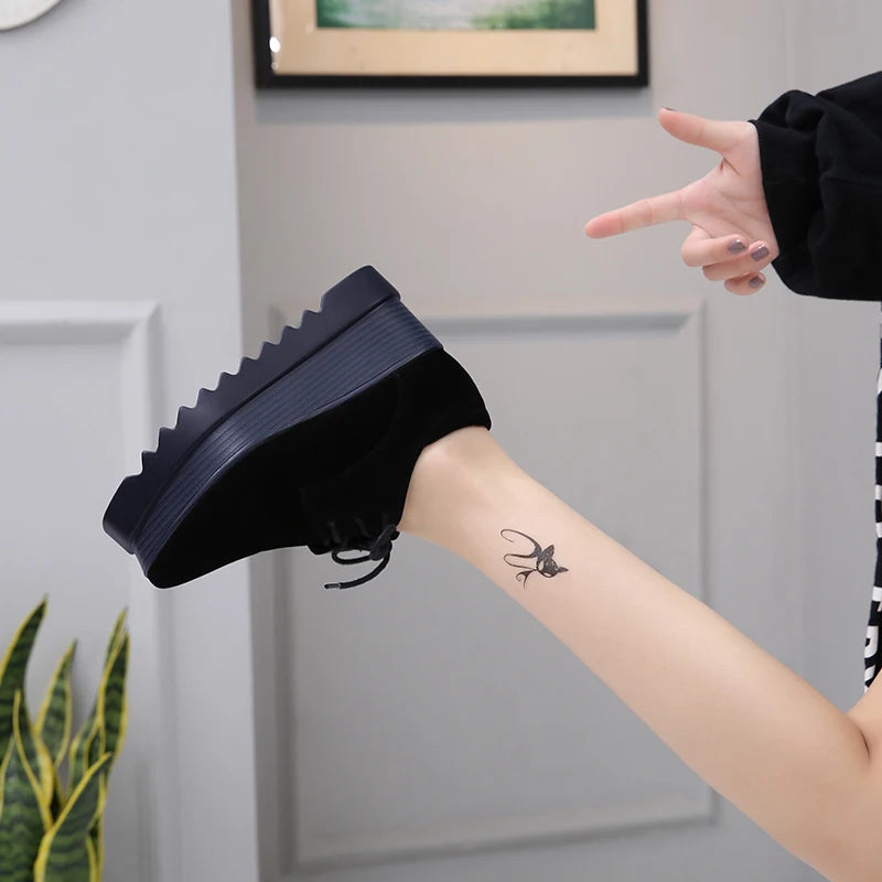 Fujin 7.5cm Cow Suede Genuine Leather Platform Wedge Autumn Winter Spring Ins Hot Sell Chunky Sneakers Plush Women Comfy Shoes