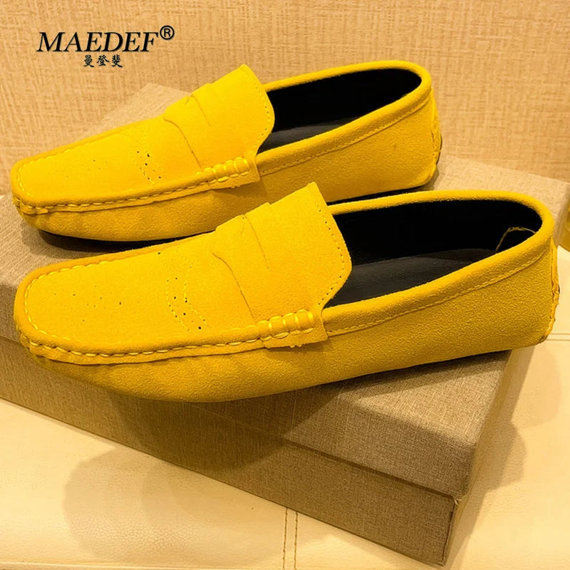 MAEDEF Loafers Men Suede Casual Party Dress Shoes Slip on Moccasins Men Flats Shoes Comfortable Size 48 Fashion Mens Shoes