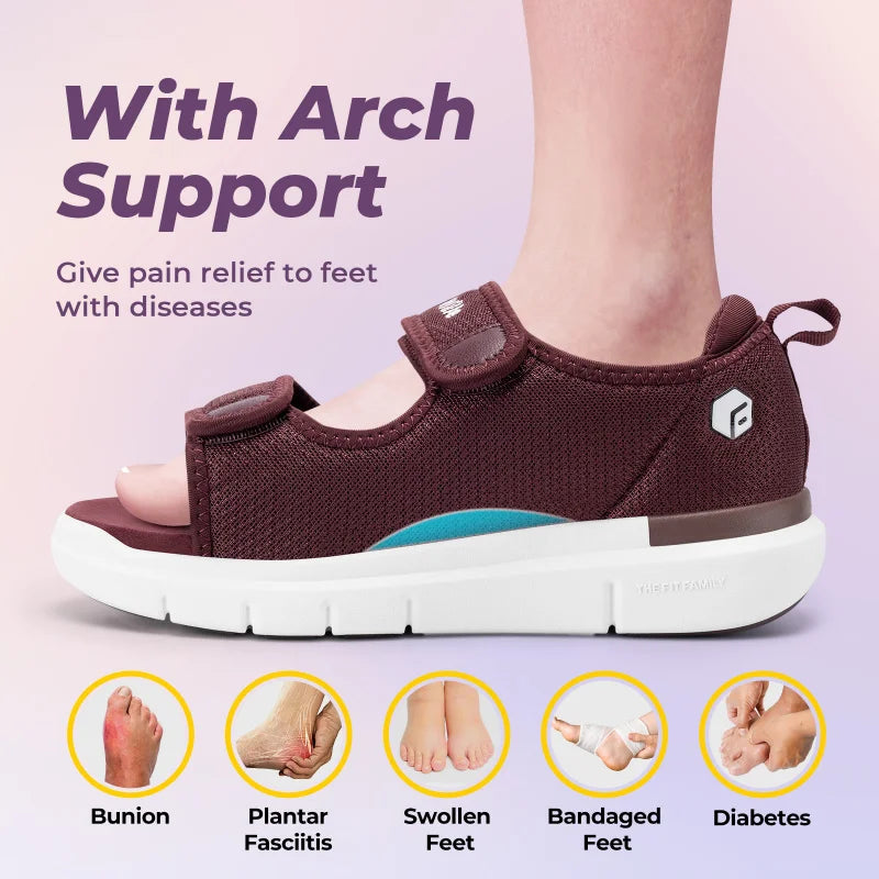 FitVille Women'S Diabetic Wide Sandals With Arch Support Adjustable Straps Lightweight Casual Women Flat Shoes