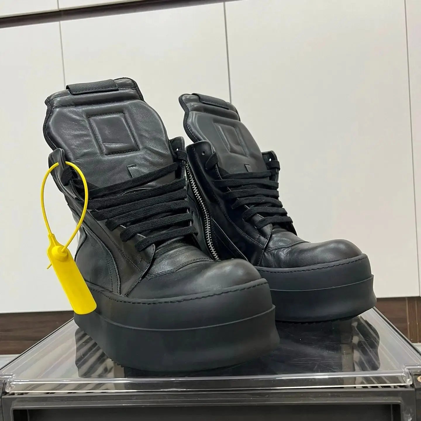 R-o Designer Men Shoe Women Sneaker High Top Shoes Black Leather Boots Luxury Casual Sneakers Zipper 6cm Thick Sole Ankle Boot