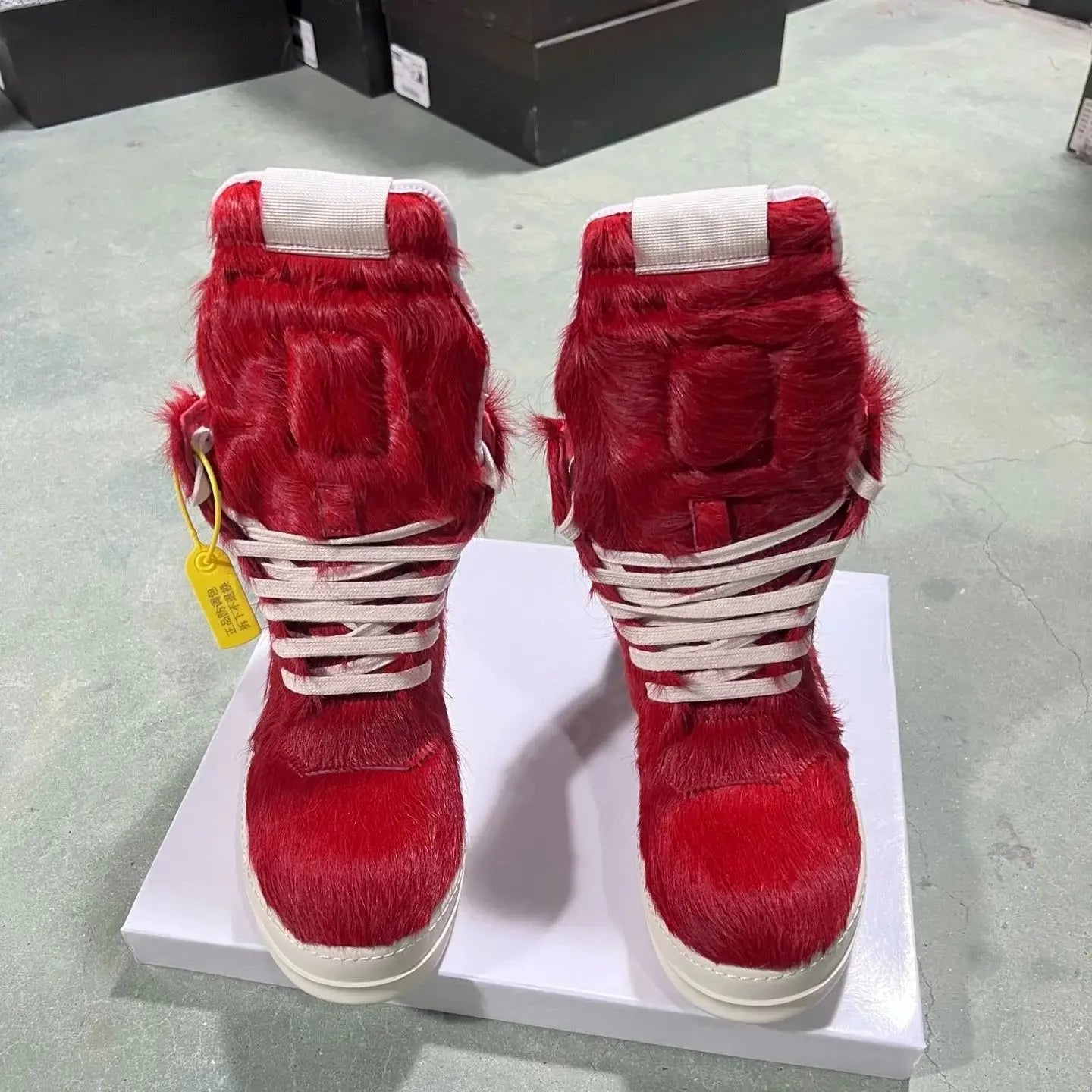 R-o Brand Men Shoe Red Horse Hair High top Casual Shoes Women Sneakers Red Horsehair Boots Lace Up Sneaker Zipper Ankle Boot