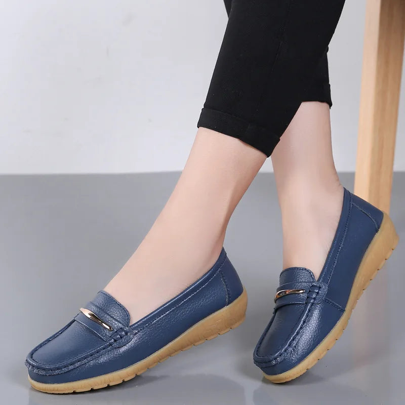 WOIZGIC Femmes Mère Dames Femme Femme Chaussures Plates En Cuir Véritable Mocassins Plateforme Bling Sans Lacet Mocassins Grande Taille 43 44