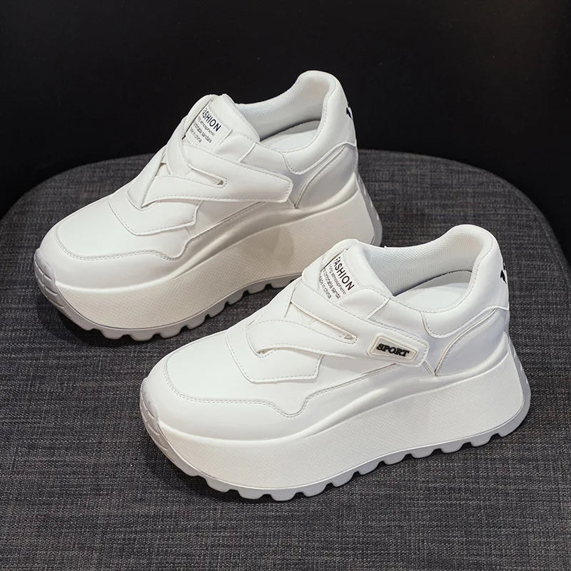 Fujin 8cm Microfiber Leather Spring Autumn Shoes Chunky Sneakers Platform Wedge Women Casual Shoes Ladies Fashion Skate Boarding