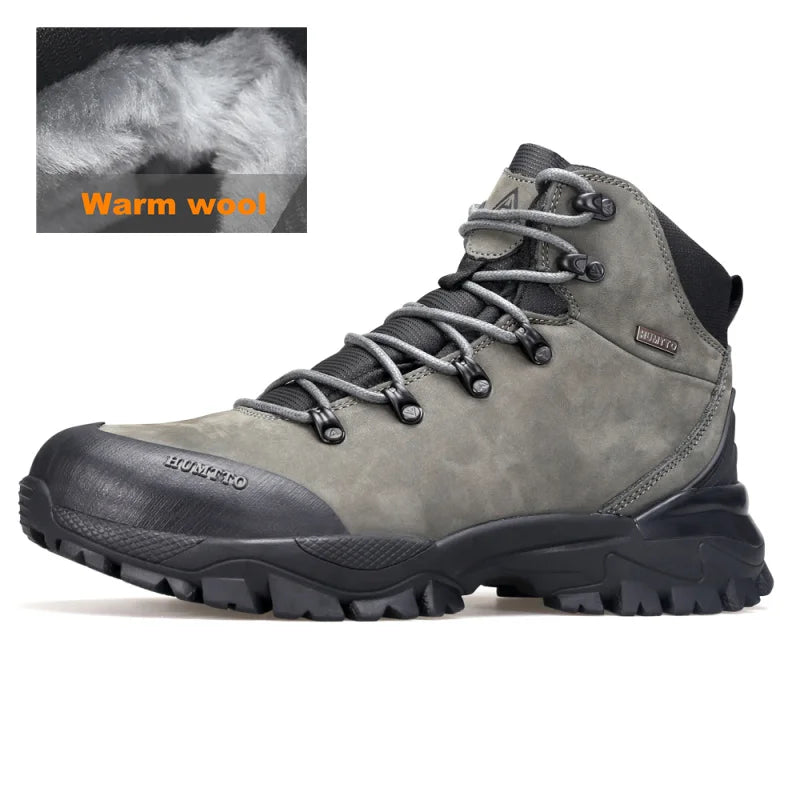 HUMTTO Bottes de randonnée en cuir pour hommes, chaussures de randonnée chaudes en laine pour l'extérieur, baskets d'escalade de luxe de créateur, bottines de sécurité pour hommes