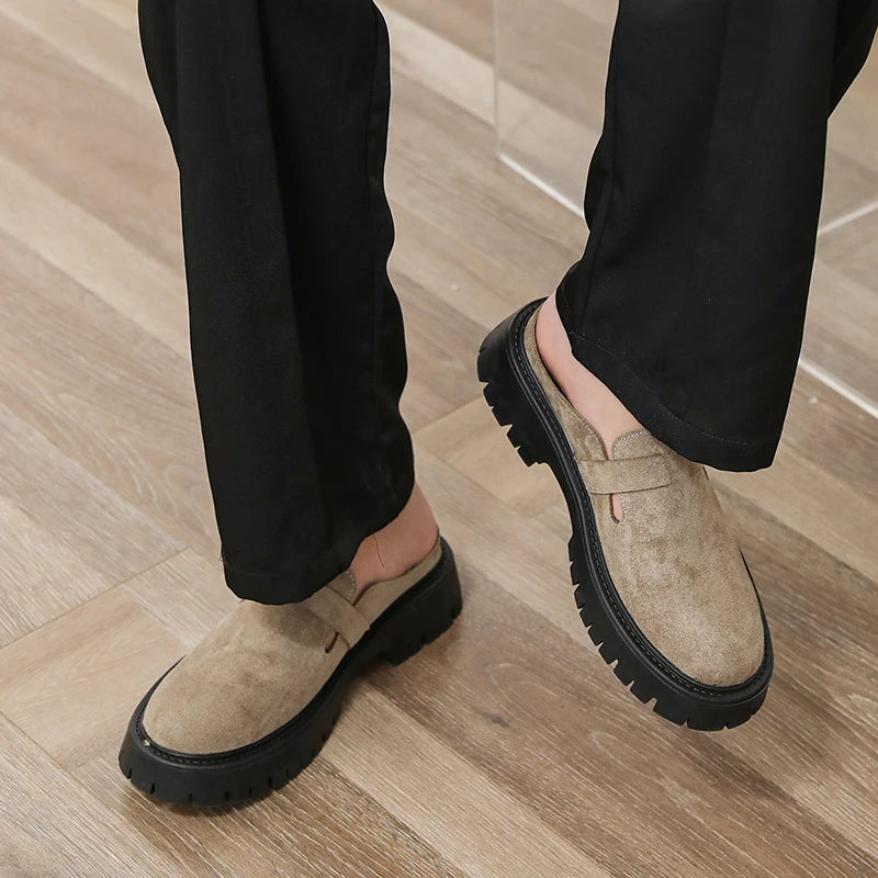 Men Leather Half Slippers Business Semi-towed Leather Shoes Thick-soled Wear-resistant Fashionable Shoes Indoor Outdoor Slippers