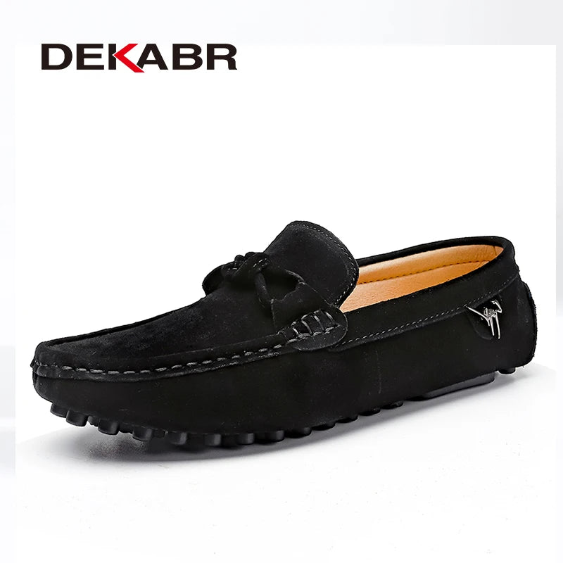 DEKABR Men Cow Suede Shoes Minimalist Bow Designer Fashion Ultra Light Breathable Quality Slip On Non-Slip Loafers Size 38-47