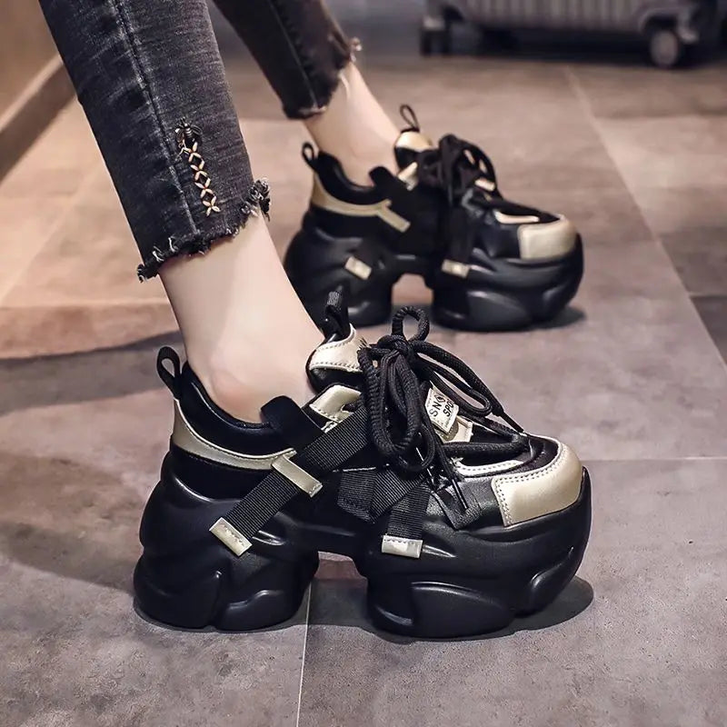 Fujin 8cm Women Platform Wedge Spring Boots Casual Genuine Leather Vulcanize Ankle Autumn Chunky Sneakers Ergonomic Woman Shoes