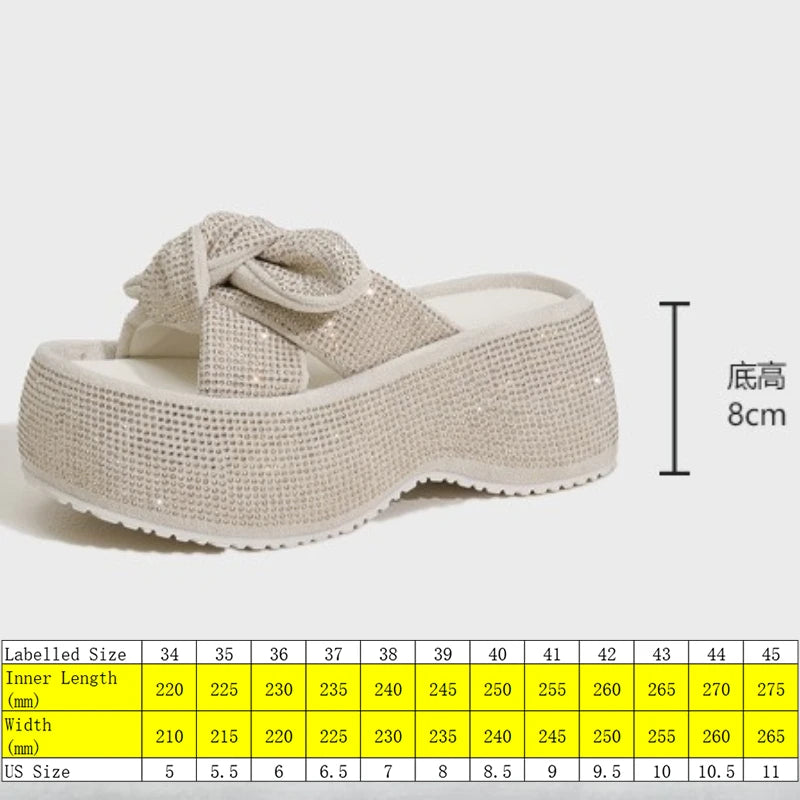 Fujin 8cm Synthetic Microfiber Leather Women Sandals Flats Chunky Sneakers Hollow Bling Slippers Platform Wedge Flats Shoes