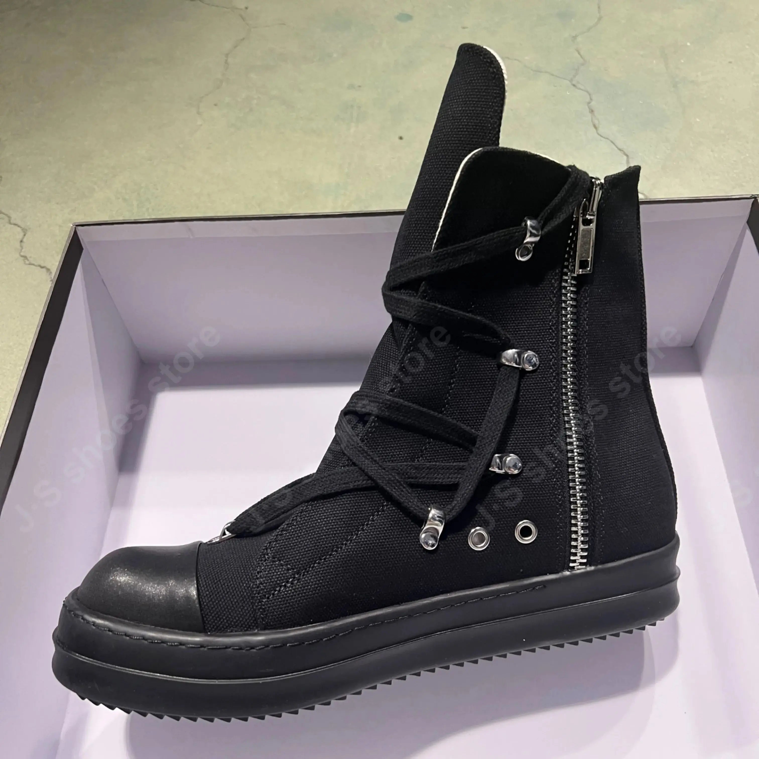 R-o Designer Luxury Casual Shoes Men Ankle Boot Women Sneaker High Top Shoe Geobasket Lace-up Zipper Black Canvas Sneakers Boots