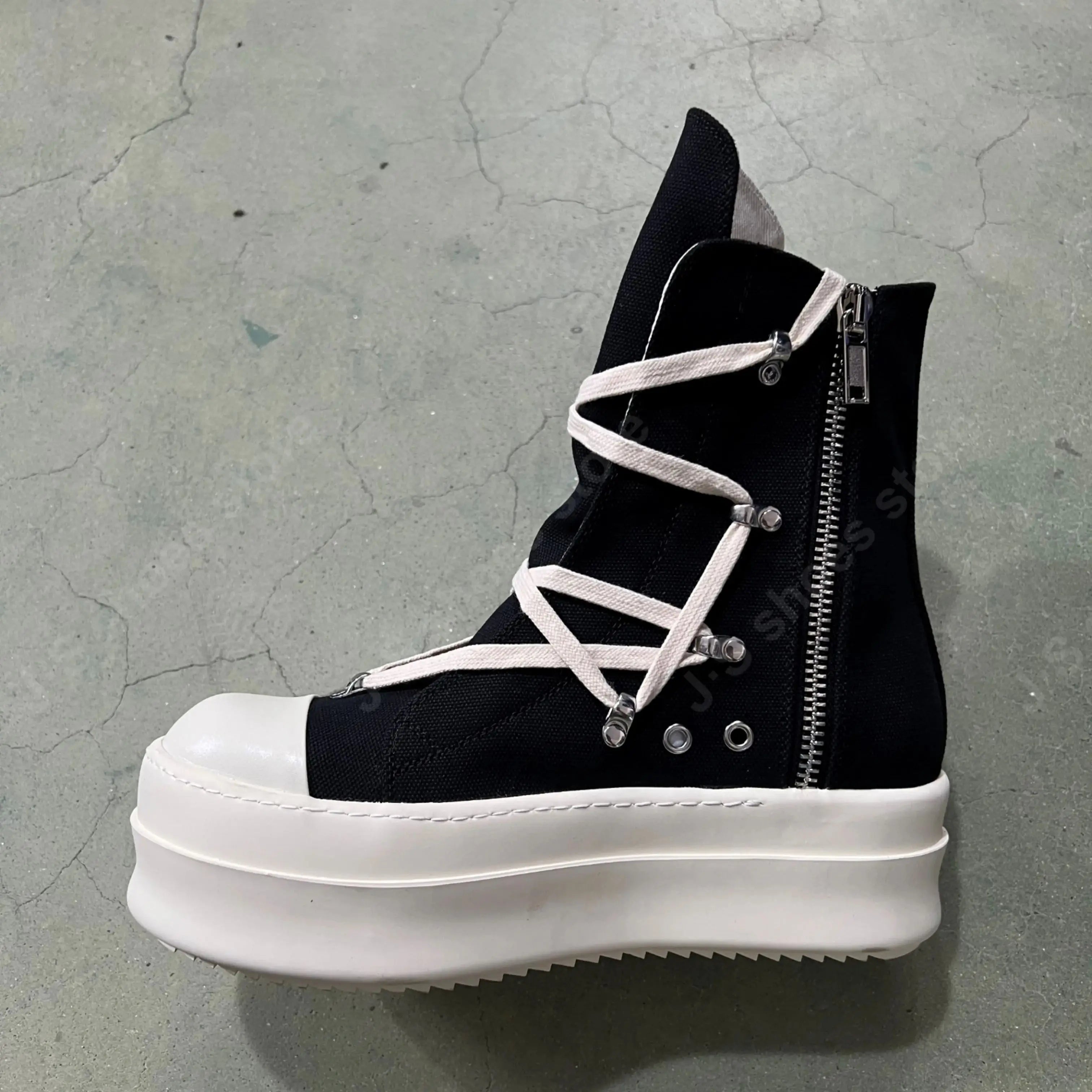 R-o Designer Boots Men Sneaker Women Black Canvas High Top Casual Shoe Lace Up Platform 6cm Thick Sole Ankle Boot Shoes