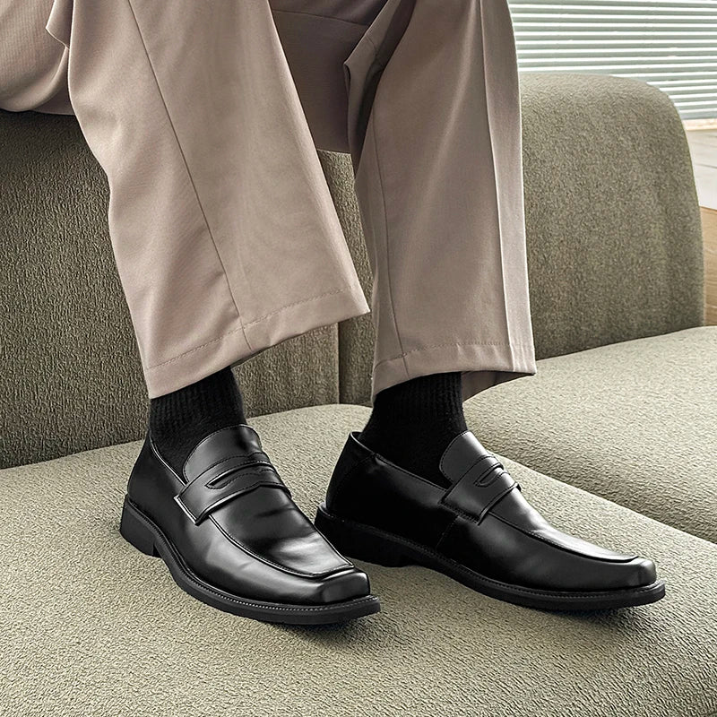 STRONGSHEN Men Shoes Genuine Leather Comfortable Soft Sole Low Cut Loafers British Style Business Casual Leather Shoes Footwear