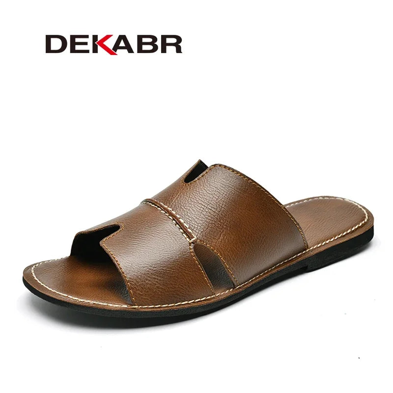 DEKABR New Quality Split Leather Non-Slip Slippers Men Beach Sandals Comfortable Summer Shoes Men Slippers Classics Flip Flops