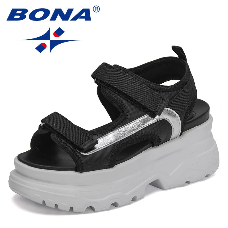 BONA 2023 New Designers Platform Summer Sandals Women High Quality Buckle Wedges Shoes Woman Sport Sandals Open Toe Comfortable