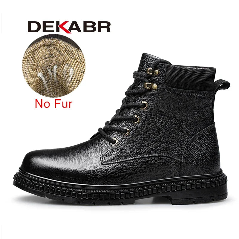 DEKABR New Fashion Comfortable Men Ankle Boots Genuine Leather Autumn Winter Warm Fur Plus Casual Black Boots Size 36-46