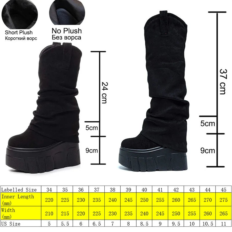 Fujin 5 Inch 14cm Stretch Boots Short Ankle Boots for Women Knee High Platform Booties Wedge Heel Hidden Botas Autumn Winter