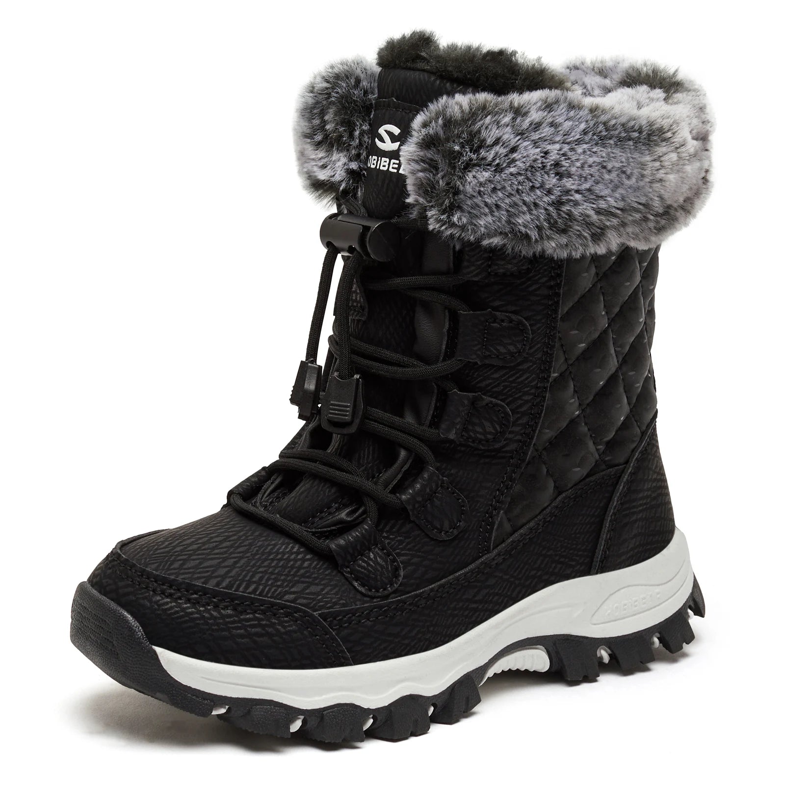 HOBIBEAR Kids Snow Boots Waterproof Outdoor Winter Shoes Warm Faux Fur Lined Elastic Band Boots