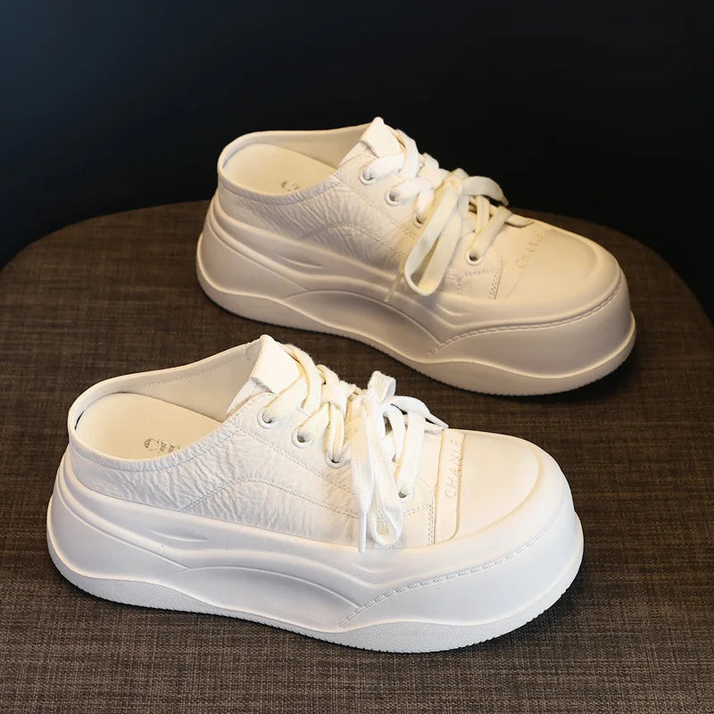 Fujin 8cm Women Microfiber Leather Sandals Summer Air Mesh Sneaker Shoes Mules Shoes Slippers Platform Wedge Flats Women Slides