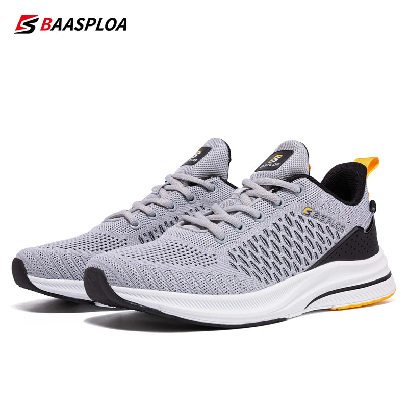 Baasploa Men's Running Shoes New Fashion Lightweight Mesh Breathable Walking Shoes Male Outdoor Casual Lace-Up Sports Shoes