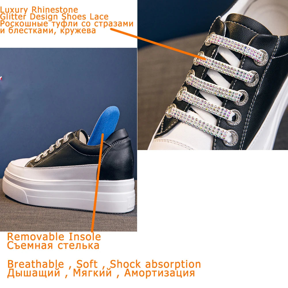 Fujin 8cm Platform Wedge Sneakers Women Shoes Genuine Leather Bling Bling Lace White Shoes Spring Autumn Summer Shoes Footwear
