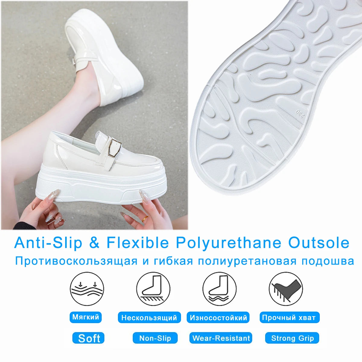 Fujin 8.5cm Patent Leather Platform Wedge Autumn Breathable Slip on Pumps Spring Synthetic Mary Jane Shoes