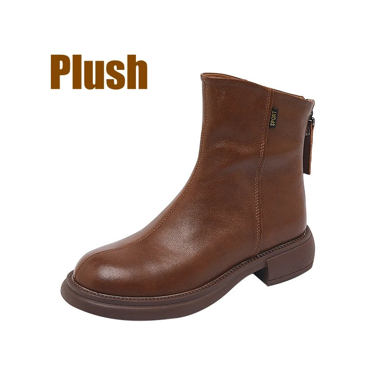 WOIZGIC Femmes Véritable Cuir Femme mère Bottines Chaussures Split Zipper Hiver Fourrure Peluche Chaud Automne Zapatos Mujer Plateforme