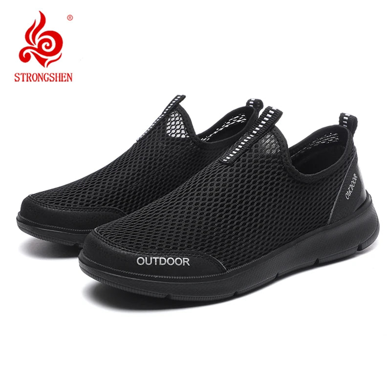 STRONGSHEN Men Casual Shoes Breathable Slip on Male Casual Sneakers Anti-slip Men's Flats Outdoor Walking Shoes Plus Size 39-48