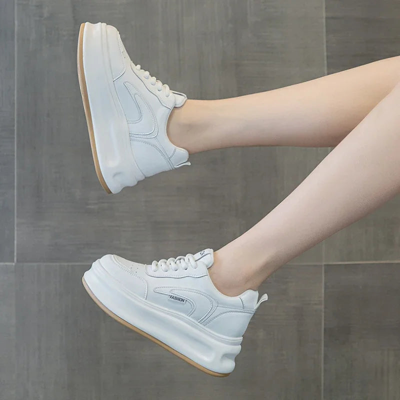 Fujin 8cm New Platform Wedge Sneakers Air Mesh Summer Sandals Shoes Women Shoes Spring Autumn Genuine Leather Vulcanize Footwear