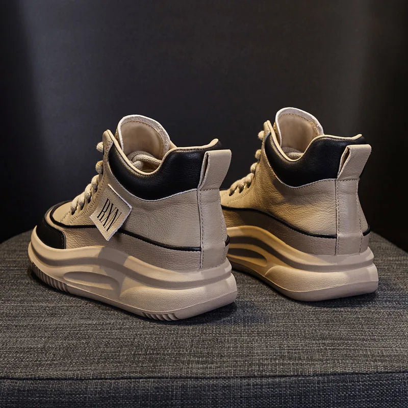 DRKANOL 2025 Women Chunky Platform Ankle Boots Mixed Colors Genuine Cow Leather Lace-Up Thick Soled Wedges Heel Cotton Boots