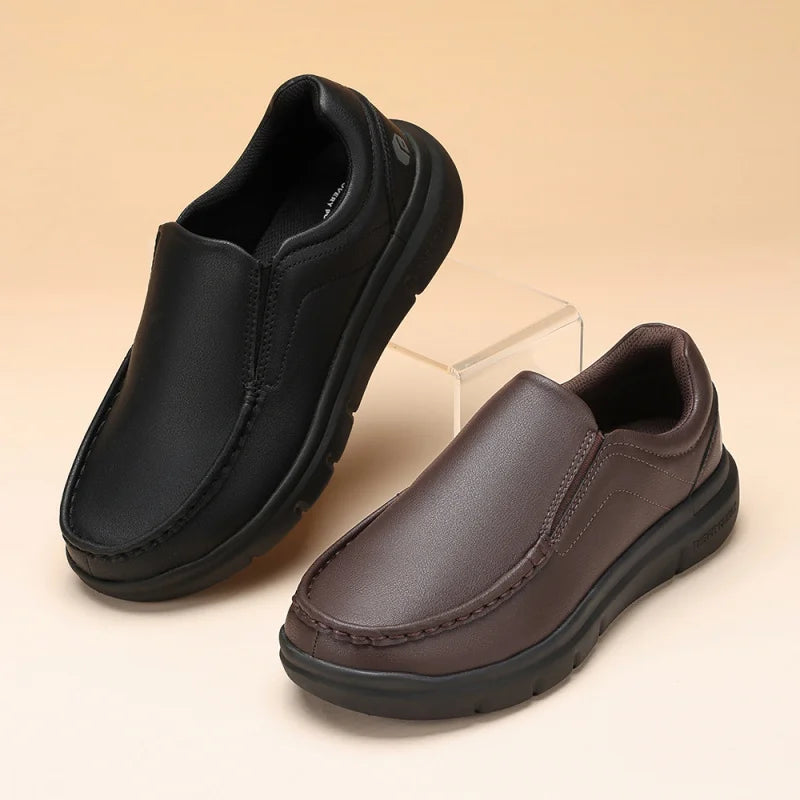 Fitville Men'S Leather Shoes Wide Width 2E Slip-On Casual Shoes Lightweight For Swollen Feet With Arch Support Pain Relief