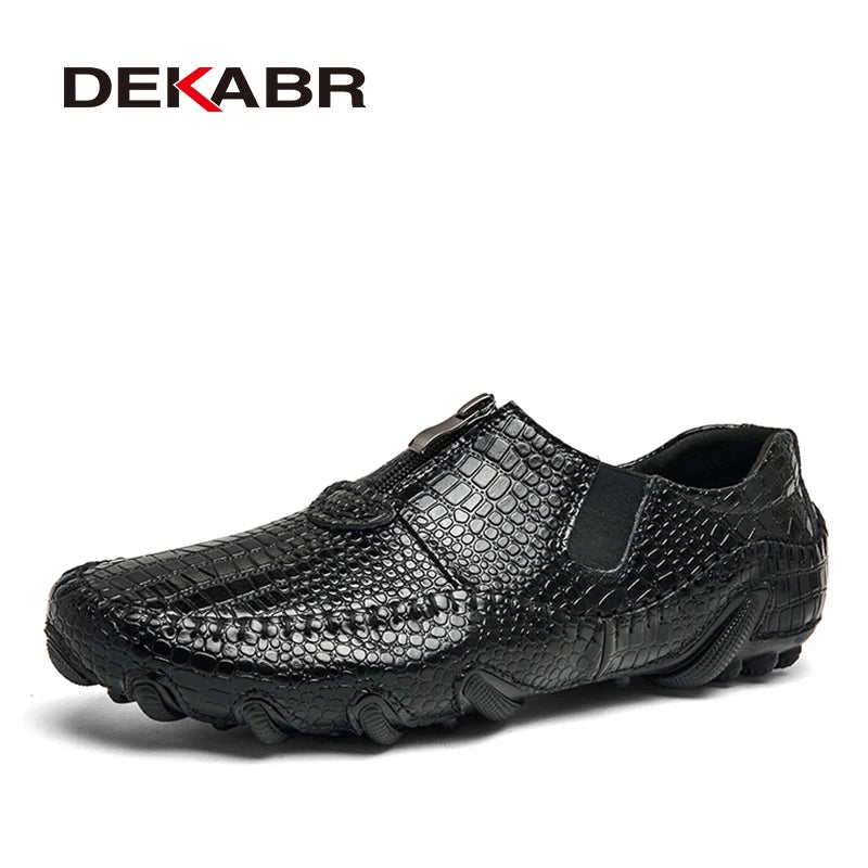 DEKABR Men's Casual Shoes Genuine Leather Crocodile Pattern New Style Moccasins Quality Anti-Slip Large Size 38-47