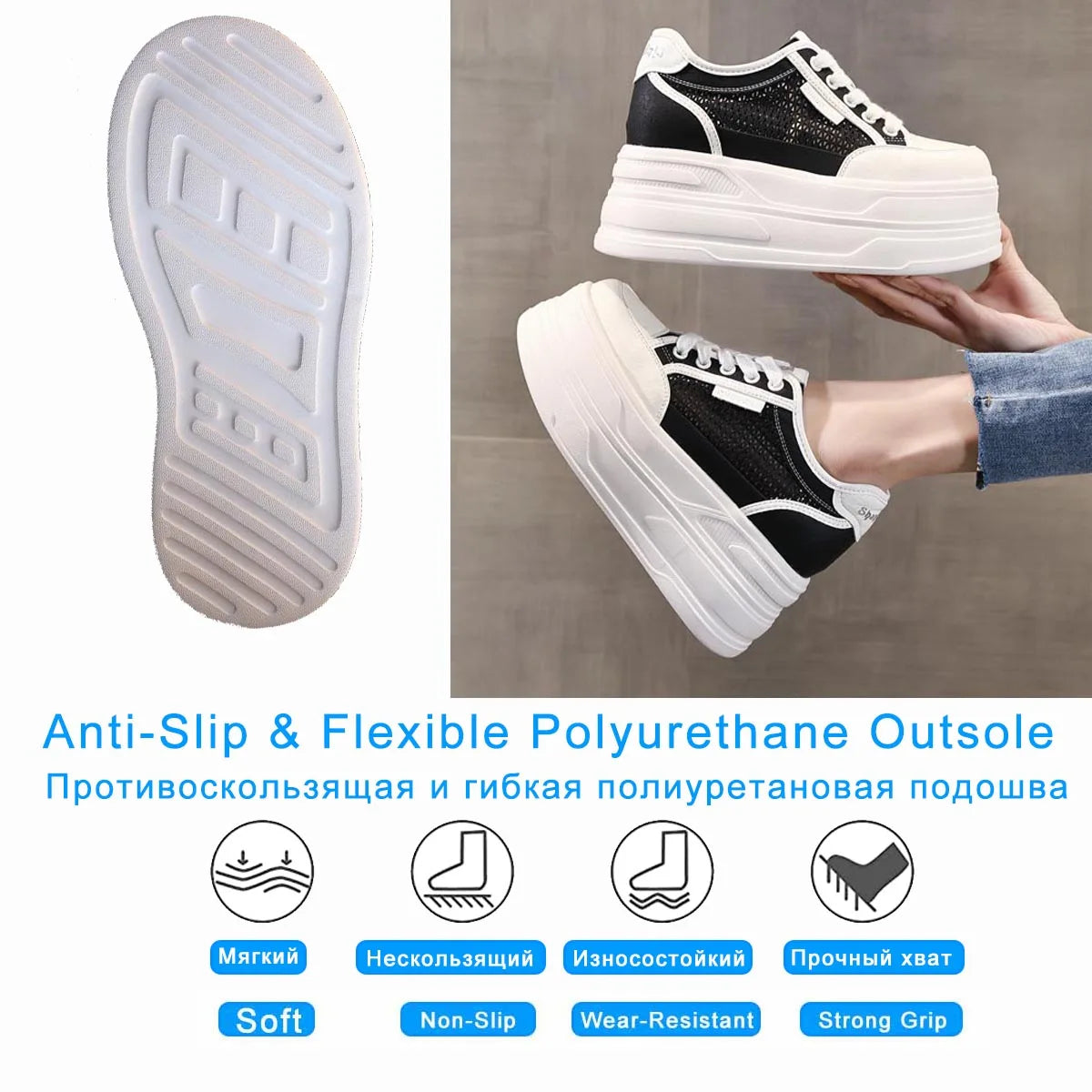 Fujin 9cm Air Mesh Chunky Sneaker Shoes Leather Slippers Slides Mules Shoes Summer Platform Wedge Flats Women Women Microfiber