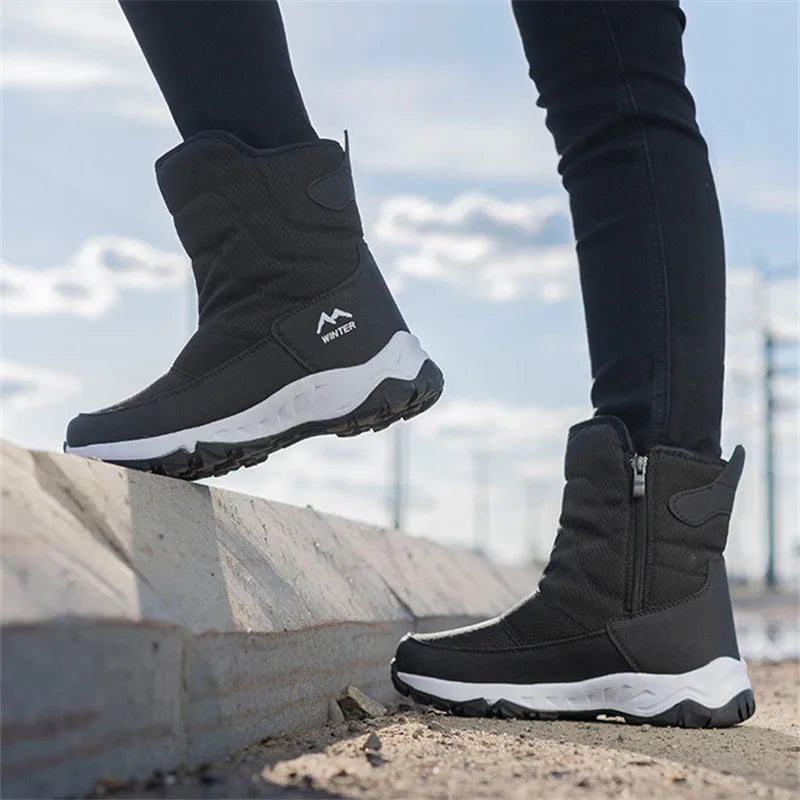 Bottes de marque pour hommes, bottes de neige imperméables d'hiver unisexes montantes, garde au chaud, bottines d'extérieur en coton, baskets décontractées