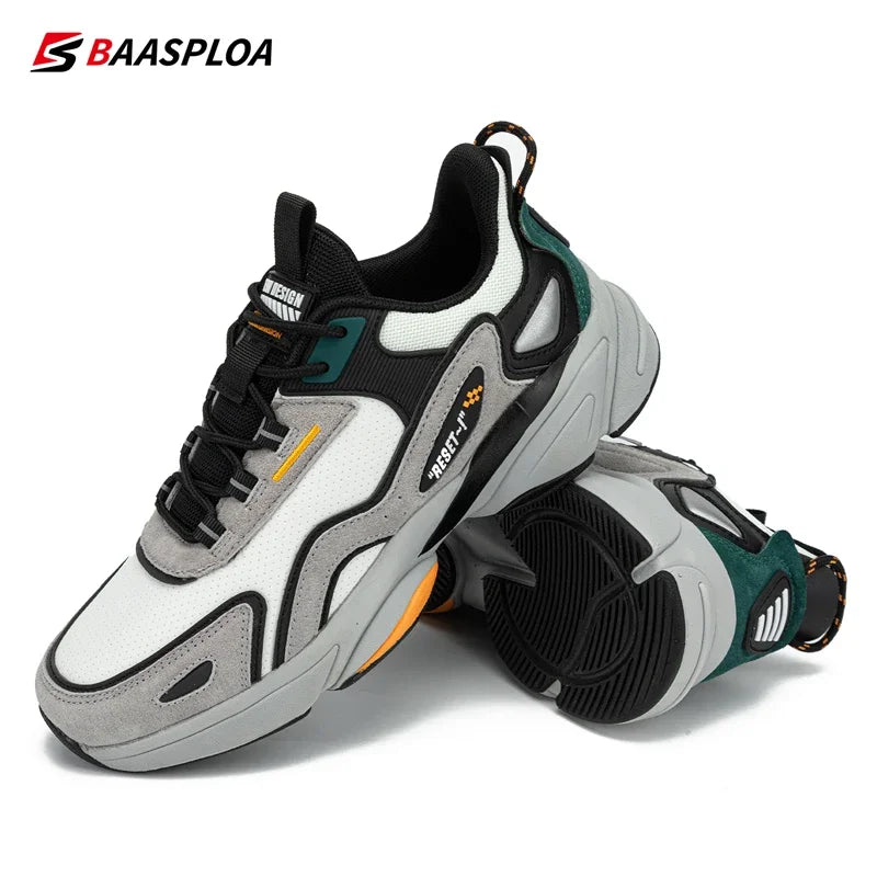 Baasploa Men Running Shoes New Lightweight Designer Leather Casual Sneakers Male Outdoor Non Slip Lace Up Tennis Sports Shoes