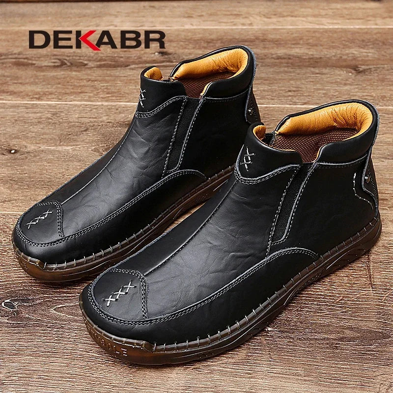 DEKABR Ankle Boots Men Leather Casual Boots British Style Fashion Comfortable Mens Shoes Big Size Men Boots 47