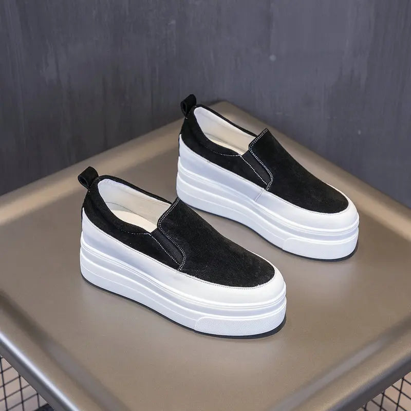 fujin genuine leather women shoes platform wedge sneakers chunky shoes slip on slipon women casual shoes slipony spring autumn