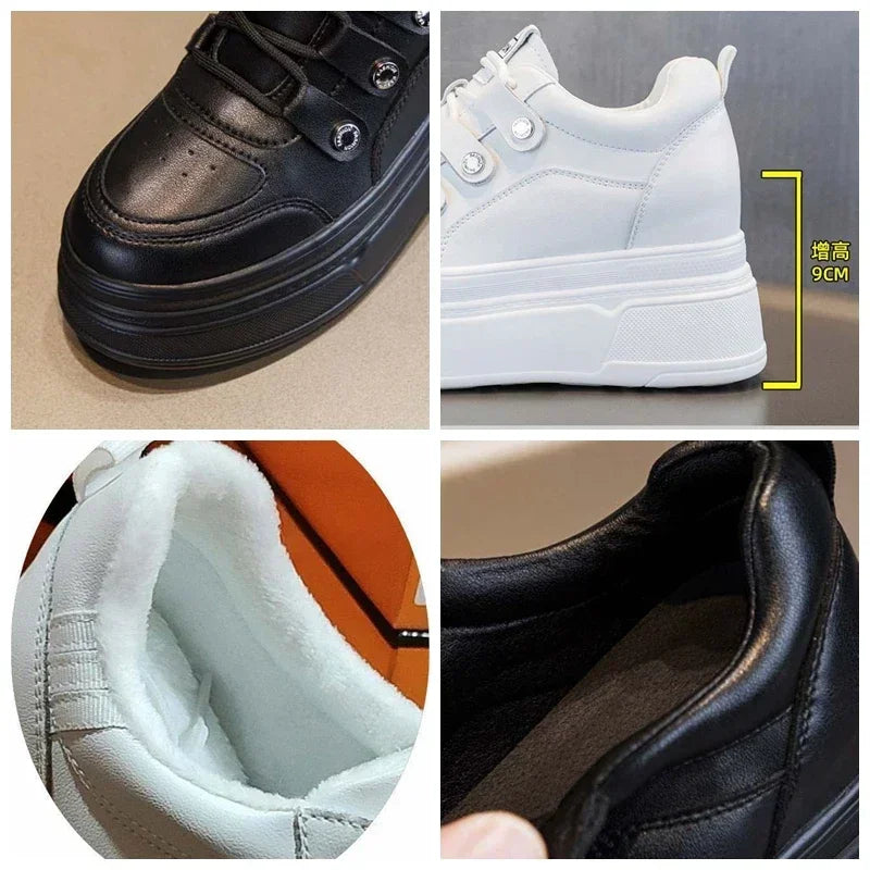 Fujin 9cm Microfiber Genuine Leather Vulcanize Summer High Brand Comfy Spring Autumn Platform Women Chunky Sneaker Loafer Shoes