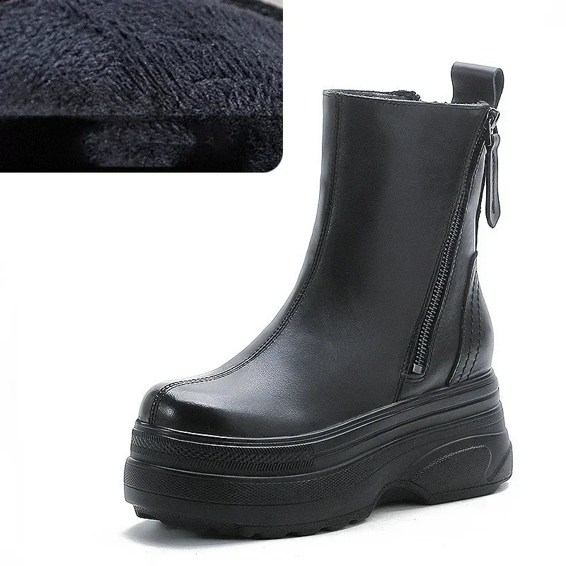 Fujin 7cm  Women Comfy Spring Booties ROME Fashion Shoes Cow Natural Genuine Leather Autumn Platform Wedge Ankle Boots Autumn