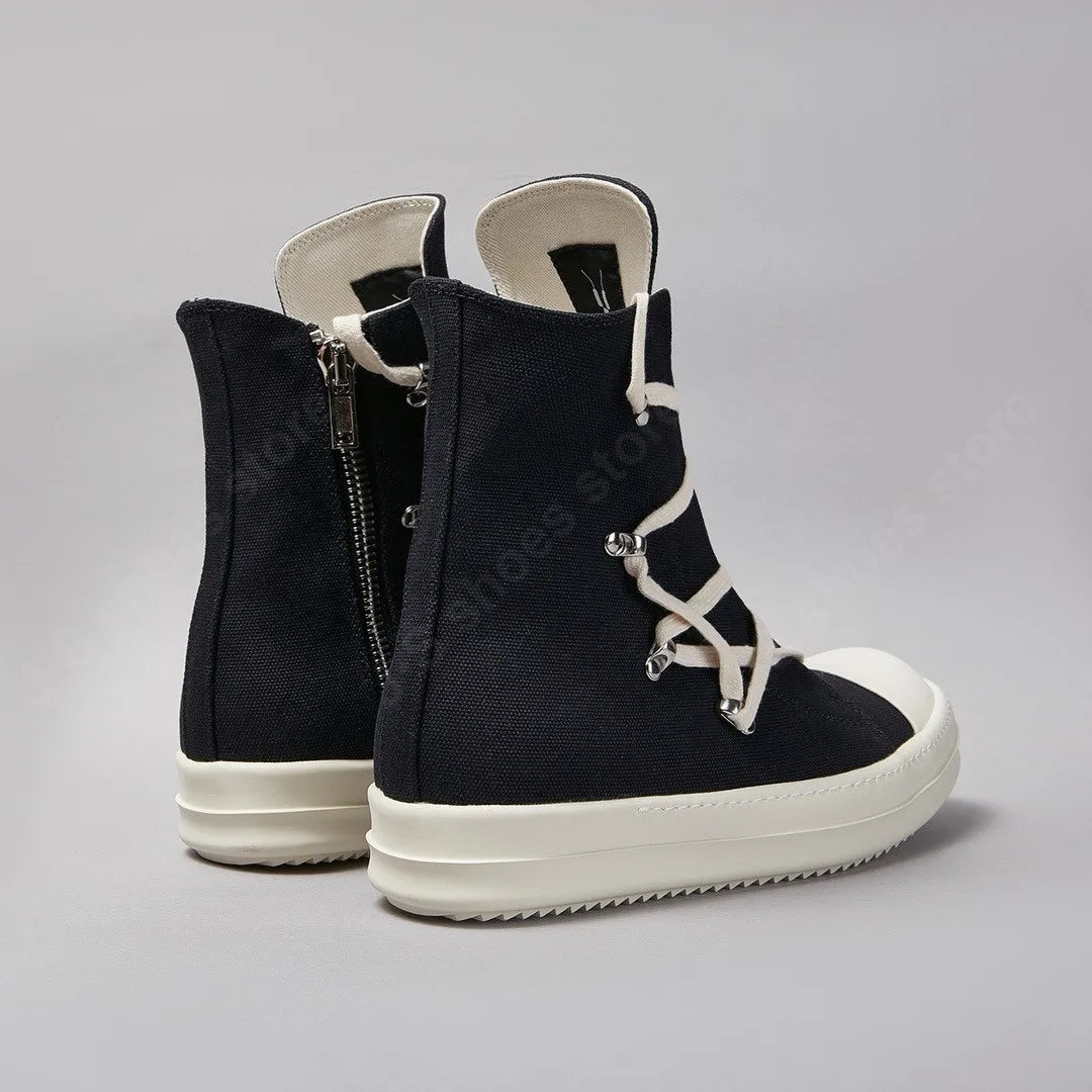 R-o Designer Boots Men Black Canvas Shoe Lace Up Pentacle Women Casual Sneakers High Top Shoes Ro Sneaker Flat Ankle Boot